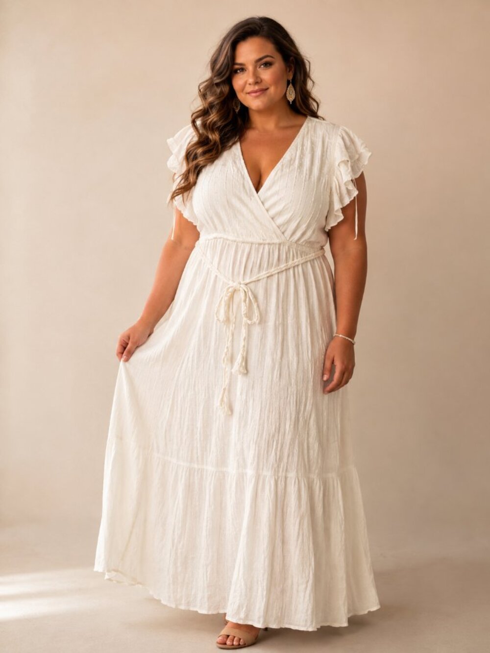 Lane Bryant Cream Summer Maxi Wrap Dress with Metallic Threads Lurex